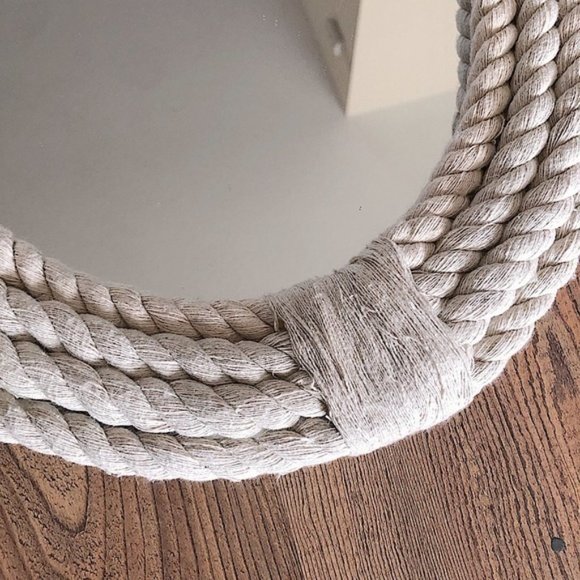 Oval Hanging Mirror Nautical Rope Beach Wall Decor Tan - Picture 2 of 7